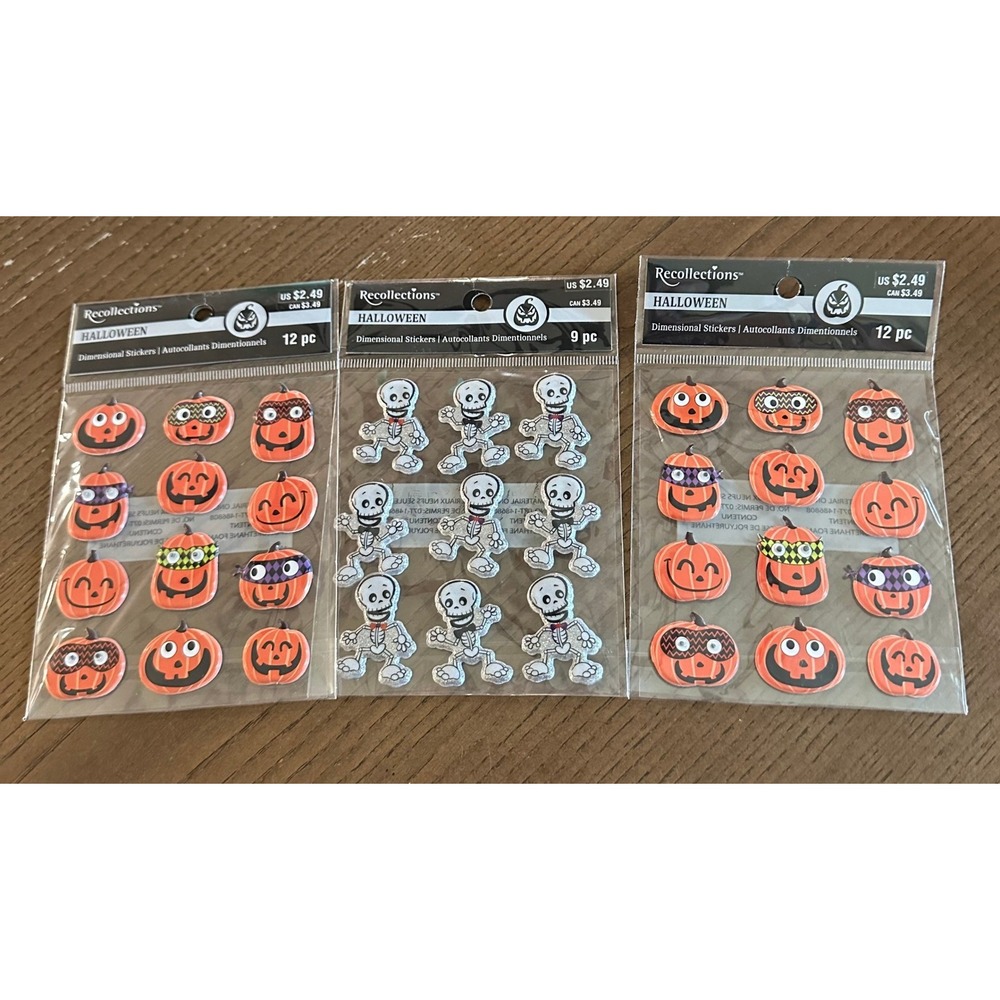 Recollections Halloween Dimensional Stickers 3 Pack Pumpkins Skeletons 3D Foam